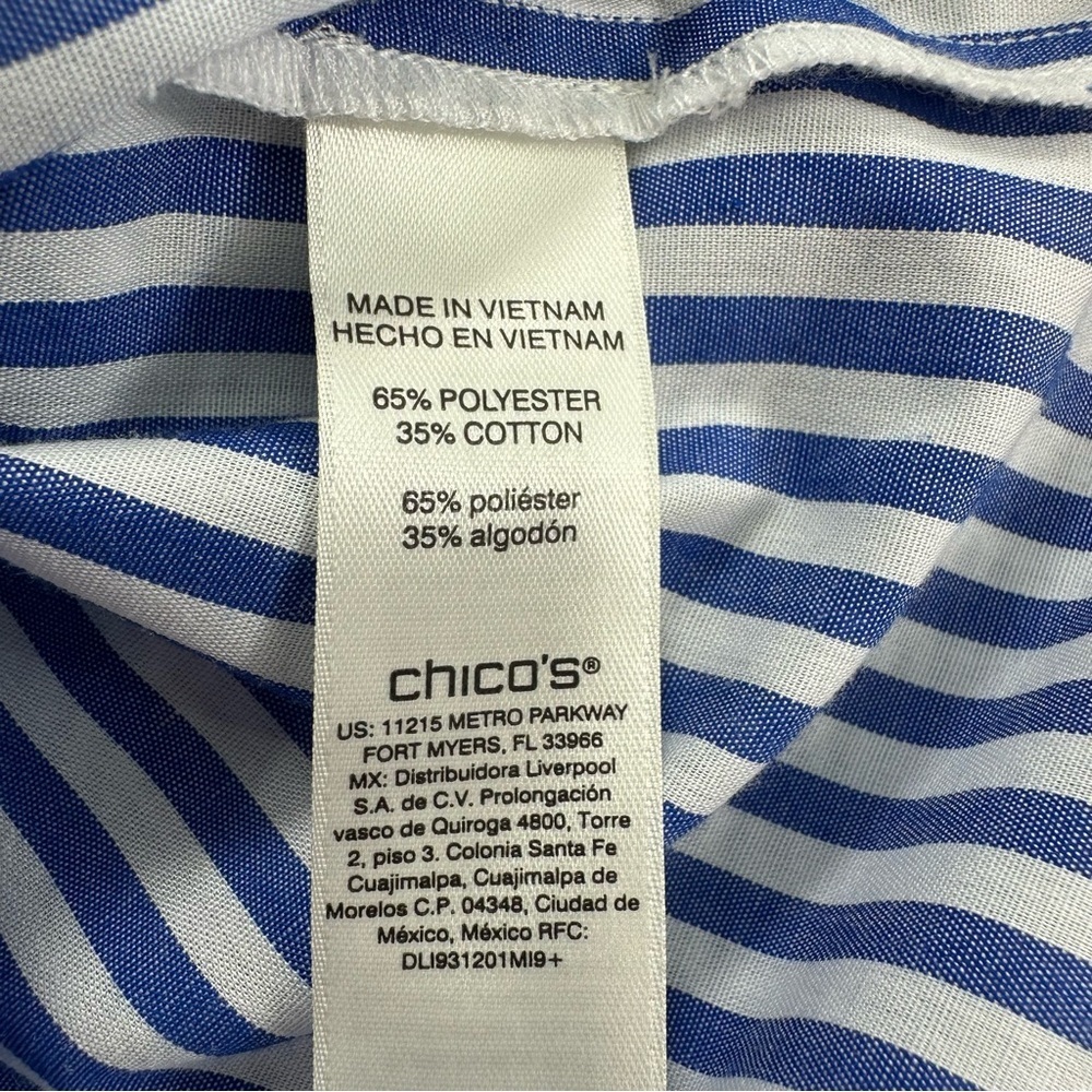 Chicos 2 Blue White Striped Floral Button Shirt Womens Large Long Sleeve - Picture 5 of 9